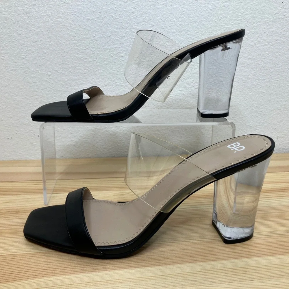BP Naomi Nordstrom Block Heel Women 10M Black Clear Straps Square Toe Chunky Y2K